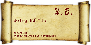Wolny Béla névjegykártya